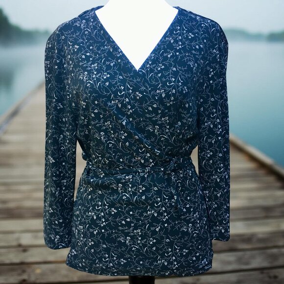 Talbots Women’s Wrap Style Blouse/Top Surplice Neck Floral 3/4 Sleeves (Sz Lg) - Picture 16 of 16